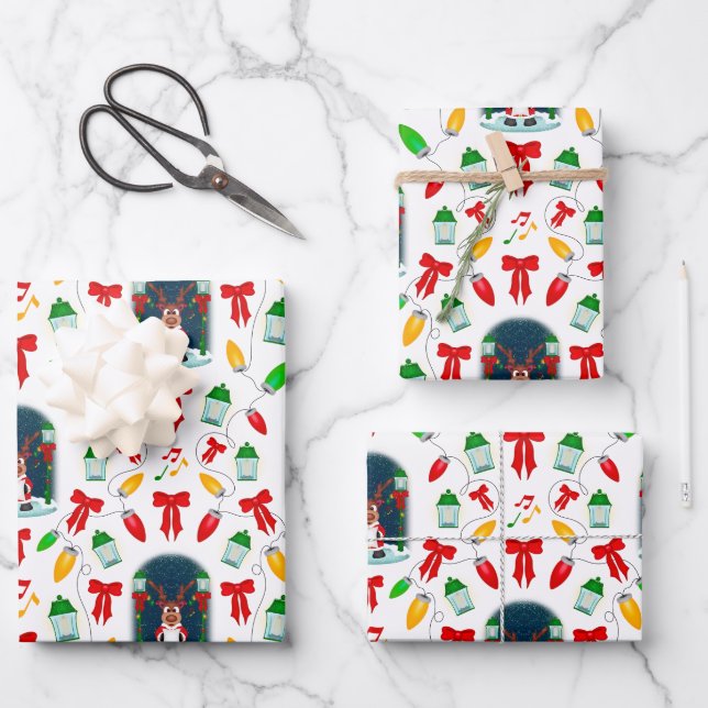 Kasky Niedlich Christmas Carol Singing Reindeer Geschenkpapier Set (Vorderseite)