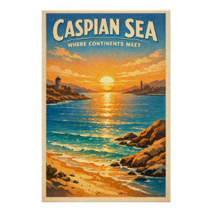 Kaspisches Meer in klassischer Retro-Reiseoptik Poster