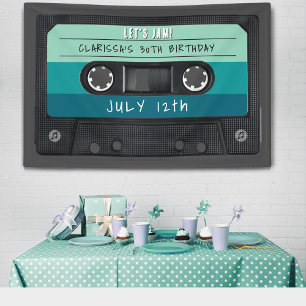 Kassette Tonband Blau Retro Geburtstagsfeier Banner