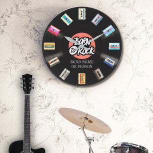 Kassette und Schallplatte Große Wanduhr
