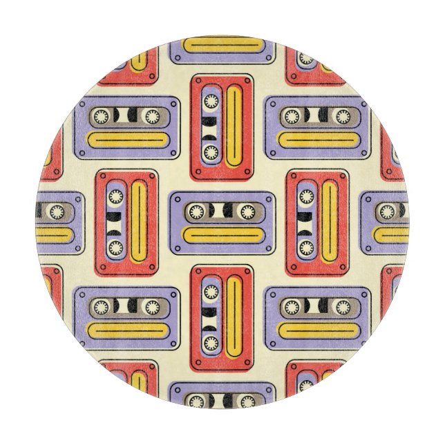Kassetten für Retro: nahtloses Muster. Schneidebrett (Vorderseite)