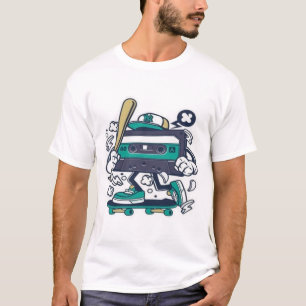 Kassetten Skater Grafik T-Shirt 80er Retro Cartoon