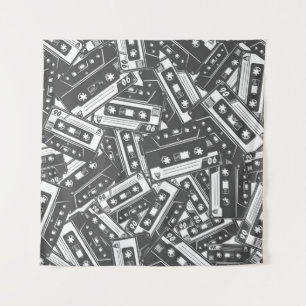 Kassettenband: Monochrome Vintage Muster Wandteppich