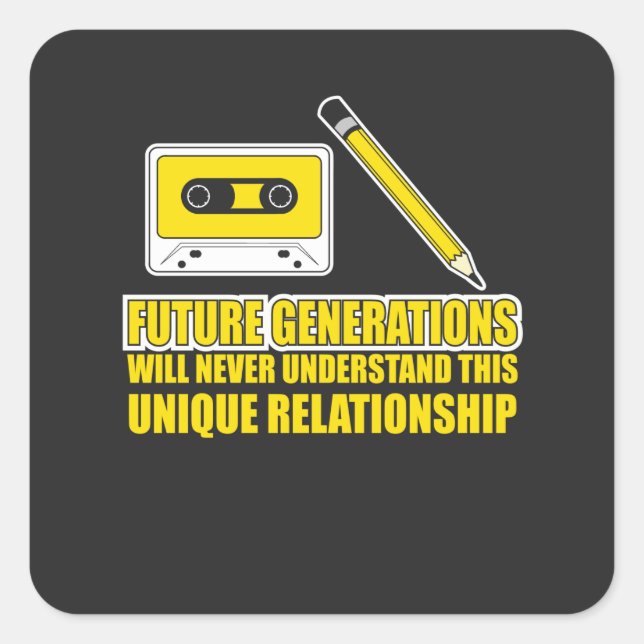 Kassettenband und Bleistift Quadratischer Aufkleber (Vorderseite)