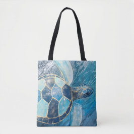 Kastal Blue Sea Turtle Fluid Painting Tote Bag