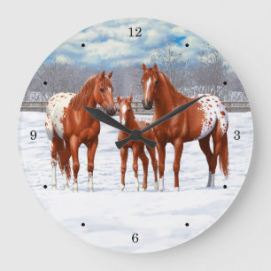 Kastanie Appaloosa Sorrel Rote Pferde im Schnee Große Wanduhr