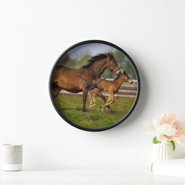Kastanie-Mare & Foal Uhr (Zuhause)