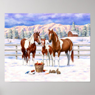 Kastanien Pinto Sorrel Paint Quarter Pferde Winter Poster