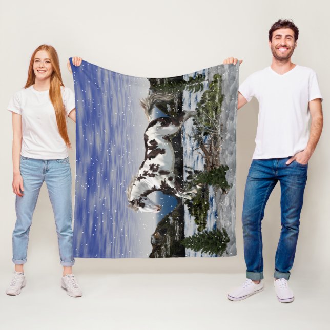 Kastanien und Weißes Paint Horst im Schnee Fleecedecke (Beispiel)