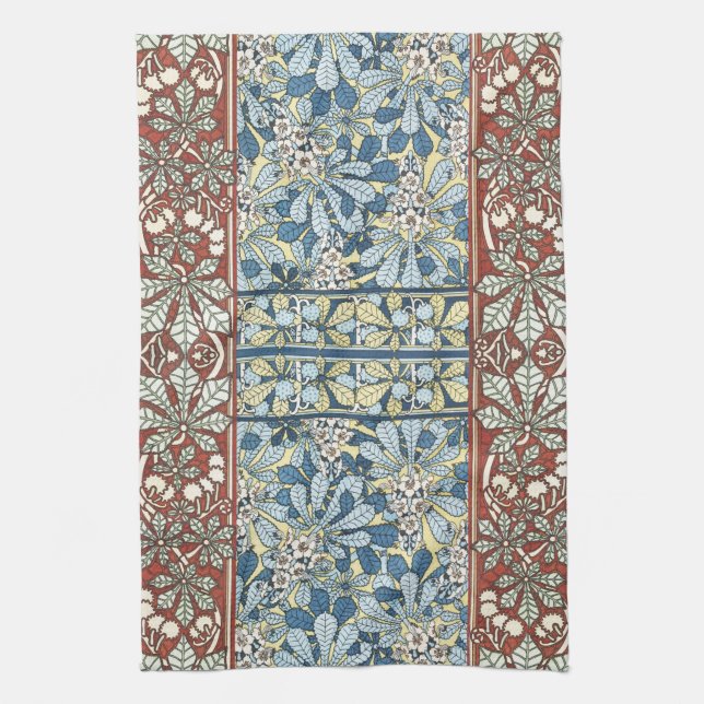 Kastanienbaum,Blätter,Botanischer Jugendstil Geschirrtuch (Vertikal)