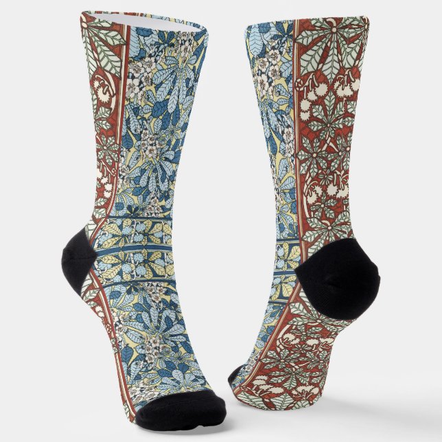 Kastanienbaum,Blätter,Botanischer Jugendstil Socken (Gewinkelt)