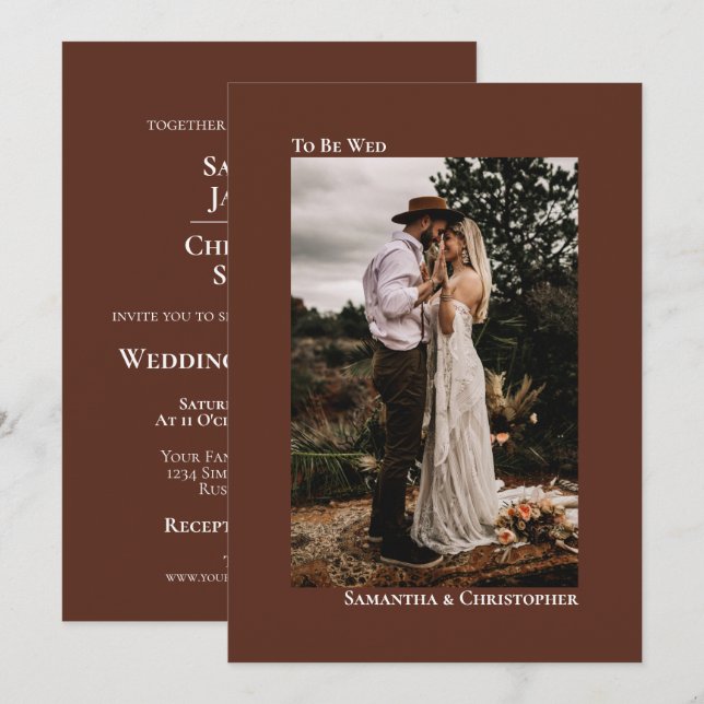 Kastanienbraun Minimalistisches vertikales Foto Ho Einladung (Vorne/Hinten)