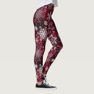 Kastanienbraune weiße Schneeflockemuster Leggings