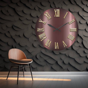 Kastanienbraunes Goldmetallische römische Zahl Große Wanduhr