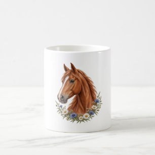 Kastanienbraunes Pferd mit Gänseblümchen und Kornb Kaffeetasse