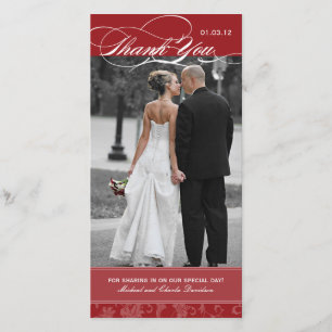 Kastanienbraunes Rot danken Ihnen Foto-Karte (4x8) Dankeskarte