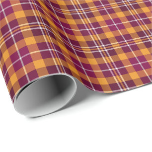 Kastanienbraunes und orange sportliches kariertes geschenkpapier