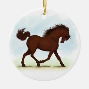 Kastanienbrown Pferd Reittier Keramik Ornament