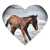 Kastanienfohlen auf dem Rundaufkleber im Ozean