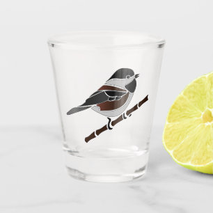 Kastaniengeflügel Chickadee Bird Illustriert Schnapsglas