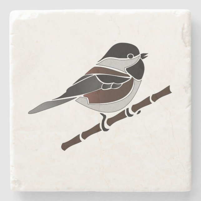 Kastaniengegarte Chickadee Bird Steinuntersetzer (Vorderseite)