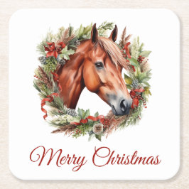 Kastanienpferd und Weihnachtskranz Rechteckiger Pappuntersetzer