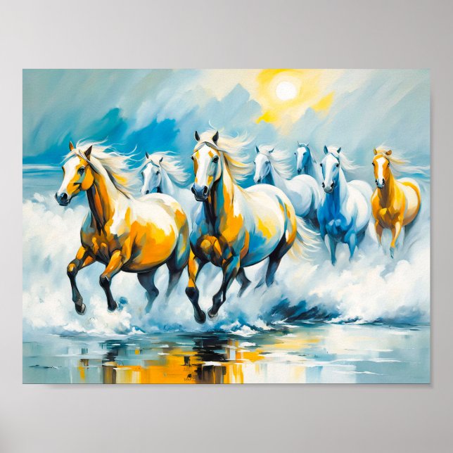 Kastanienpferde, die durch das Schwarze Meer laufe Poster (Vorne)