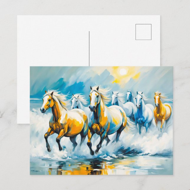 Kastanienpferde, die durch das Schwarze Meer laufe Postkarte (Vorne/Hinten)