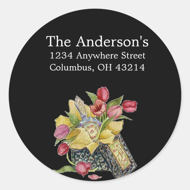 Kästchen für antike/Vintage Blume Runder Aufkleber (Vorderseite)