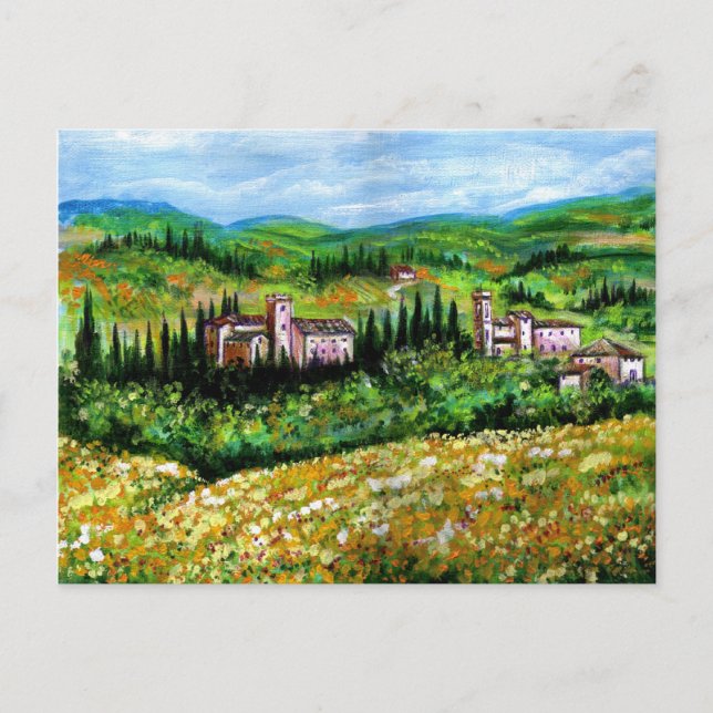 KASTEN IN DER LANDSCHAFT CHIANTI,GELBE BLUME POSTKARTE (Vorderseite)