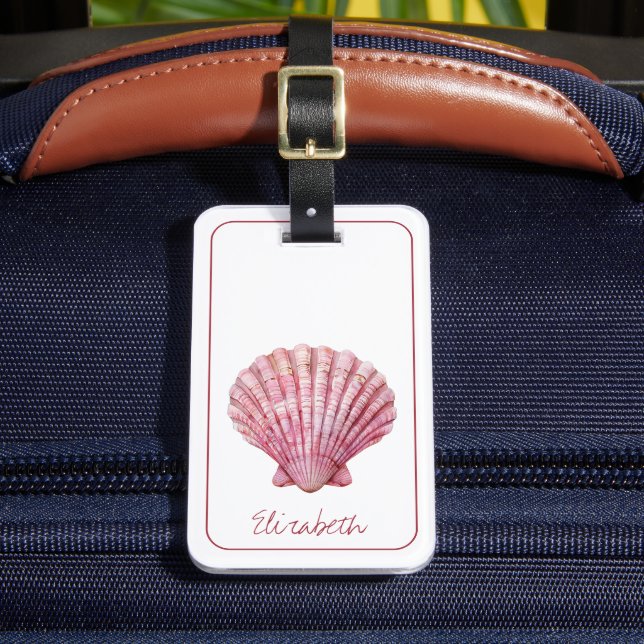 Kastenrosa Seashell auf Weiß Personalisiert Gepäckanhänger (Vorderseite Insitu 2)