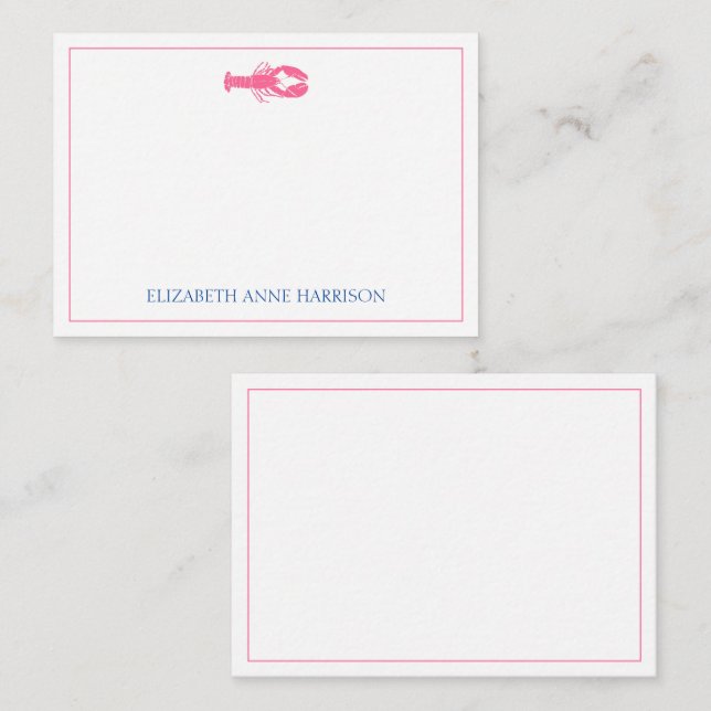 Kastenrosa und Navy Blue Hummer Personalisiert Mitteilungskarte (Vorne/Hinten)