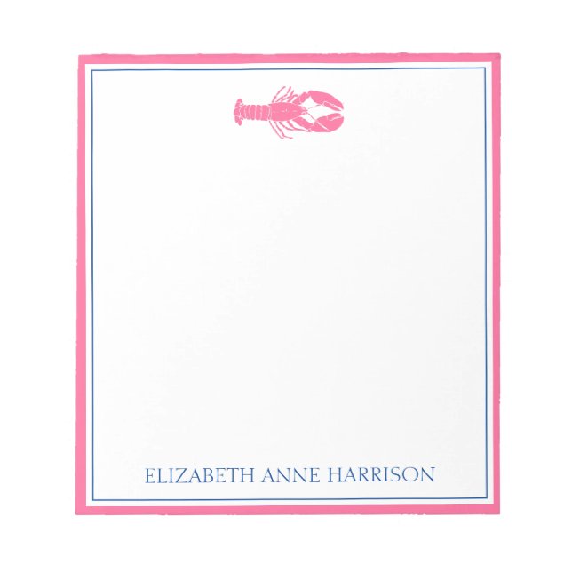 Kastenrosa und Navy Blue Hummer Personalisiert Notizblock (Vorderseite)