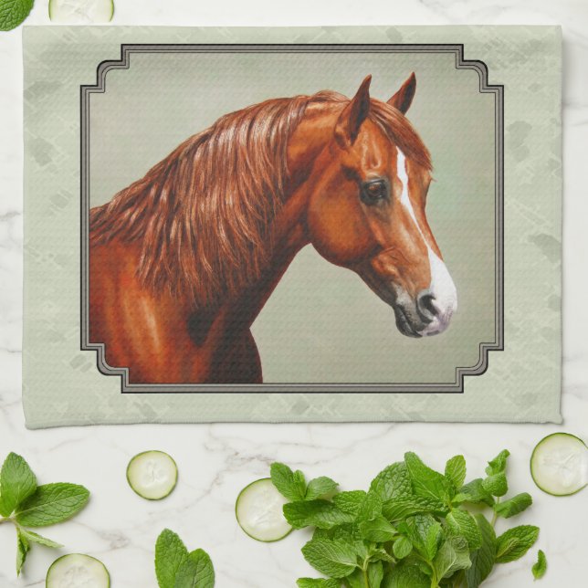 Kastnut Morgan Horse Sage Green Geschirrtuch (Gefaltet)
