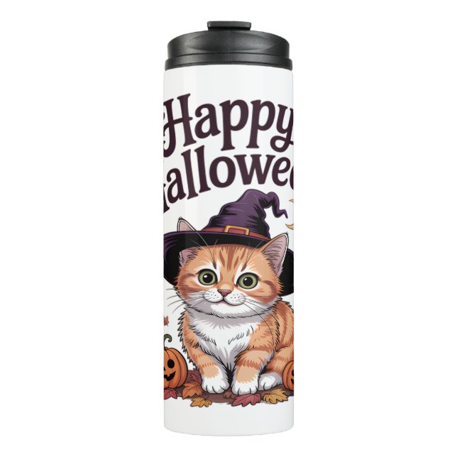 Kat Kürbis Frohes Halloween Thermosbecher (Vorderseite)