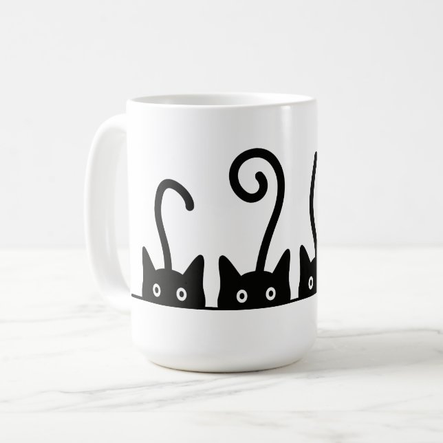 Kat lijn tekening. Drie katjes. Wereld Kattendag. Kaffeetasse (Vorderseite Links)