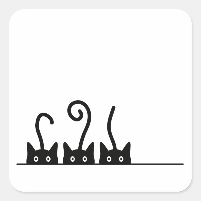 Kat lijn tekening. Drie katjes. Wereld Kattendag. Quadratischer Aufkleber (Vorderseite)