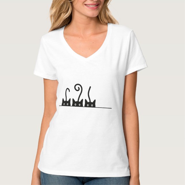 Kat lijn tekening. Drie katjes. Wereld Kattendag. T-Shirt (Vorderseite)