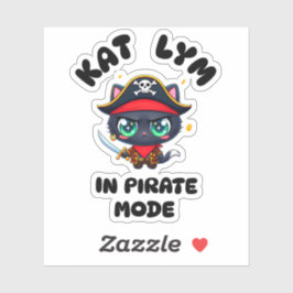 Kat Lym Cute Black Cat Pirate Art Aufkleber
