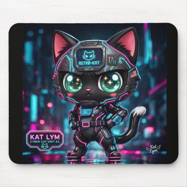 Kat Lym Cyberpunk Mecha Cat Desk Mat - Astro-Kat  Mousepad (Vorne)