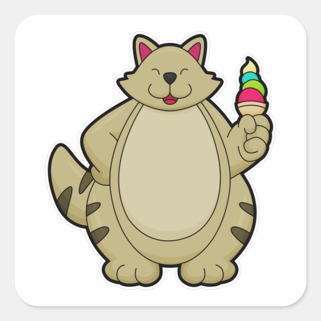 Kat mit Waffeleis Quadratischer Aufkleber (Vorderseite)