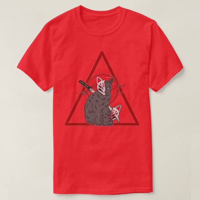 Kat Ninja Samurai Kämpfer Roter Mond Liebhaber ein T-Shirt (Design vorne)