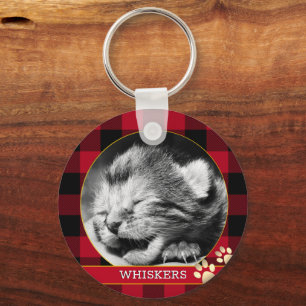 Kat Pawprint, Red Buffalo Kariert, Baby Kitten Fot Schlüsselanhänger