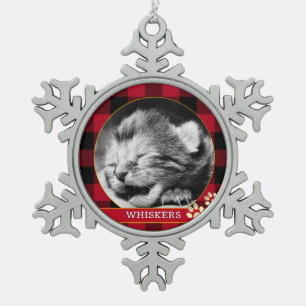 Kat Pawprint, Red Buffalo Kariert, Baby Kitten Fot Schneeflocken Zinn-Ornament