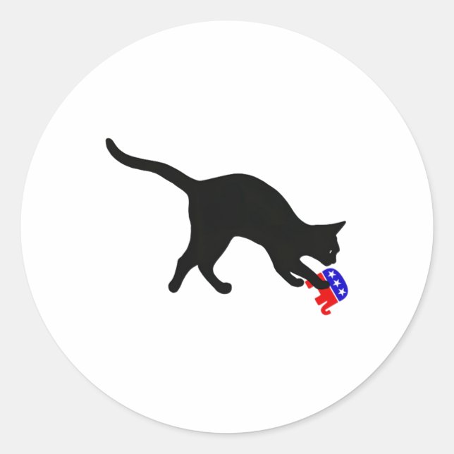 Kat Pouncing on Gop Elephant Funny Democrat Runder Aufkleber (Vorderseite)
