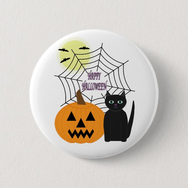 Kat & Pumpkin Halloween Button (Vorderseite)