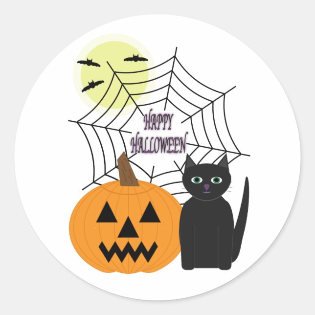 Kat & Pumpkin Halloween Runder Aufkleber (Vorderseite)