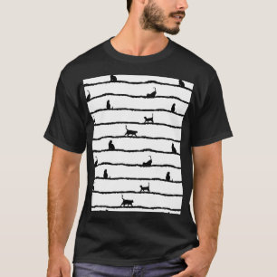 Kat-Silhouette Streifen Abstrakt Handgezeichnetes T-Shirt