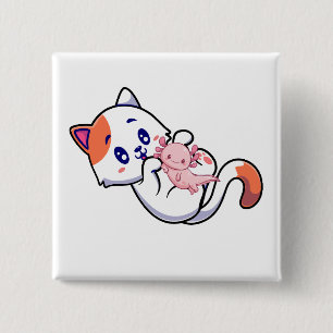 Kat und Axolotl Kawaii Neko Anime Square Button