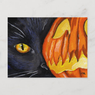 Kat- und Halloween-Kürbismalerei Postkarte